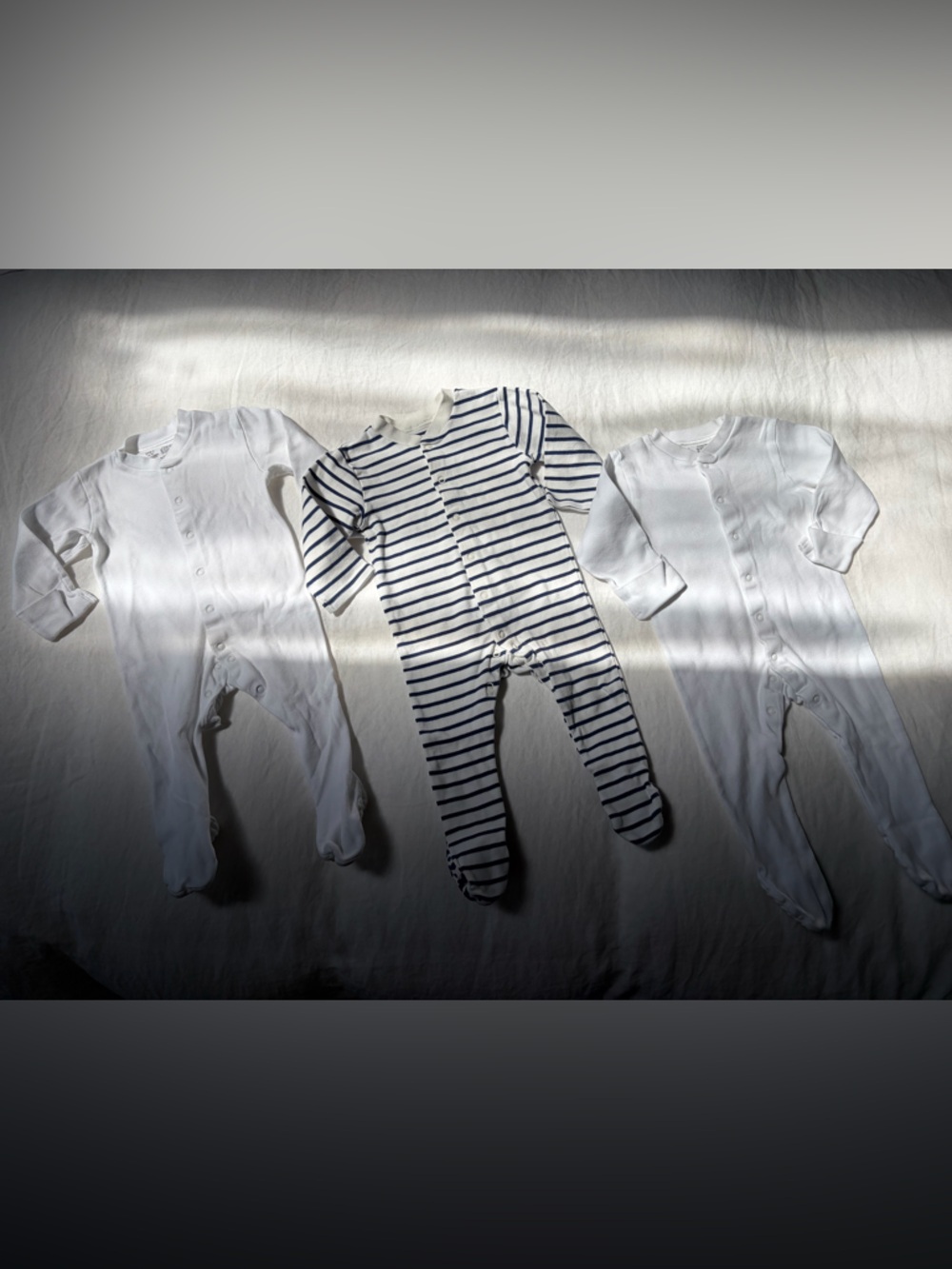 Marks & Spencer White & Navy Striped Baby Footie Trio